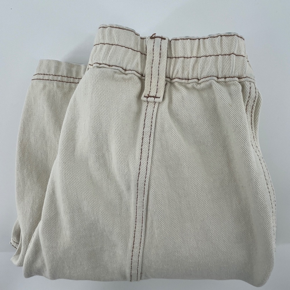 PacSun Womens Elastic Waist Cargo Pants Natural Beige Denim Size S